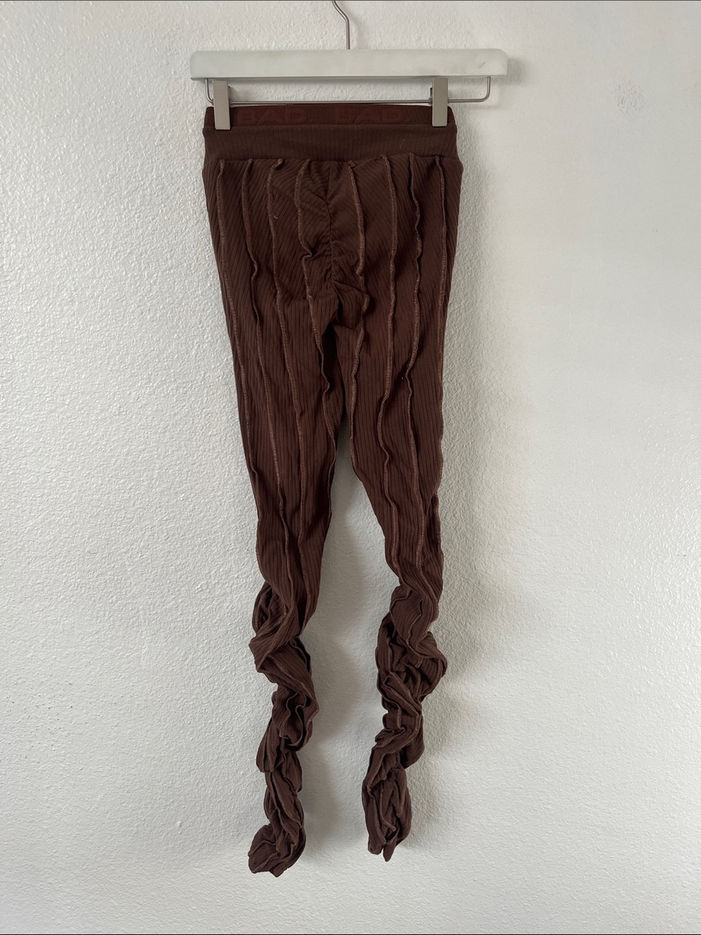 Bad Society Club: ICY RIBBED STRETCH PANTS- MOCHA BROWN Size XS - Picture 6 of 6
